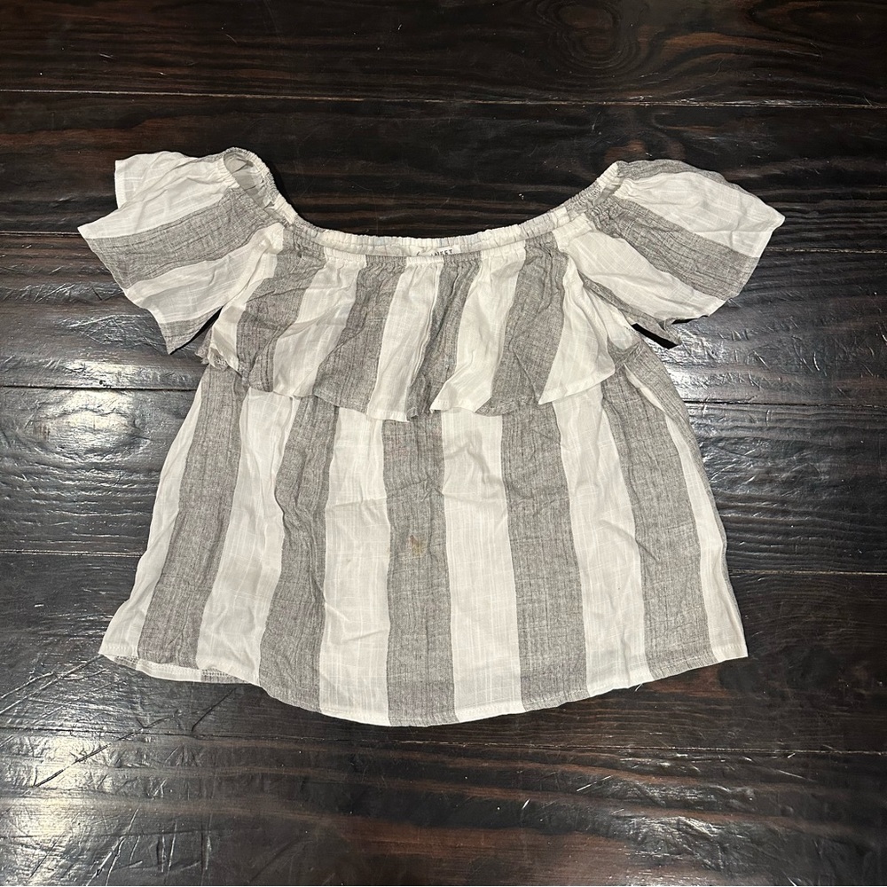 After Market Striped Ruffle Off The Shoulder Blouse